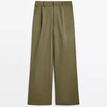 Брюки Massimo Dutti Cotton Blend Darted Wide-Leg, хаки