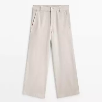 Брюки Massimo Dutti Cotton Blend Wide-leg Cropped, бежевый