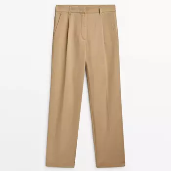 Брюки Massimo Dutti Cotton Darted Straight Fit, темно-бежевый