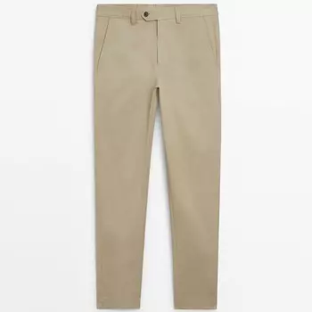 Брюки Massimo Dutti Cotton Wide Fit Studio, бежевый