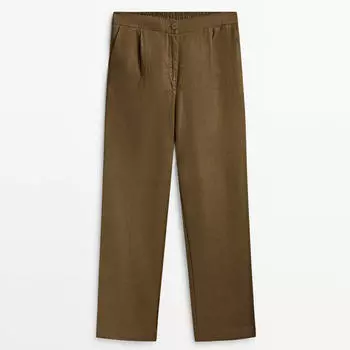 Брюки Massimo Dutti Darted Jogging Fit Linen, хаки