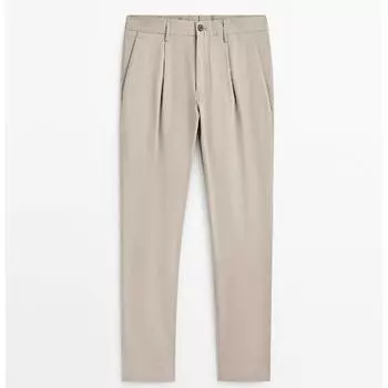 Брюки Massimo Dutti Darted Wide Fit, бежевый
