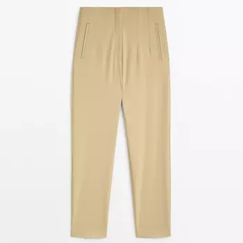Брюки Massimo Dutti High-waist Slim-fit, бежевый