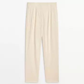 Брюки Massimo Dutti High-waist Slim-fit, кремовый
