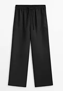 Брюки Massimo Dutti Linen Carpenter With Pocket, черный