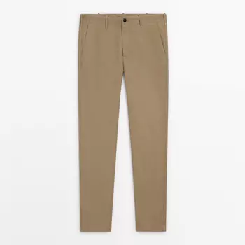 Брюки Massimo Dutti Micro Twill Tapered Fit Chino, светло-коричневый