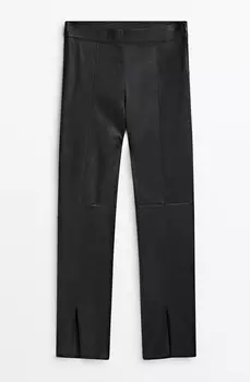 Брюки Massimo Dutti Nappa Leather With Vents At The Hems, черный