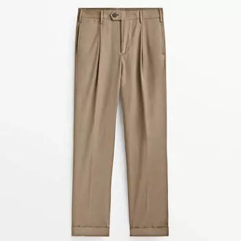 Брюки Massimo Dutti Relaxed Fit Darted Chino, песочно-коричневый