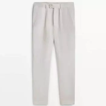 Брюки Massimo Dutti Relaxed Fit Darted Linen, белый