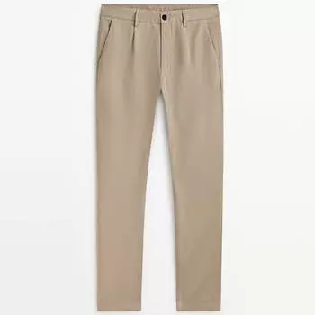 Брюки Massimo Dutti Relaxed Fit Twill, бежевый