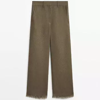 Брюки Massimo Dutti Rustic Frayed Linen Suit, темно-оливковый