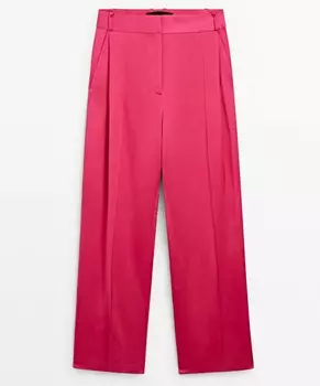 Брюки Massimo Dutti Satin With Darts, темно-розовый