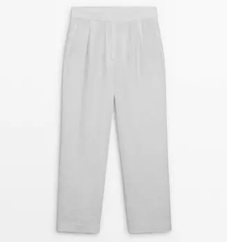 Брюки Massimo Dutti Slim Fit Darted Linen, белый