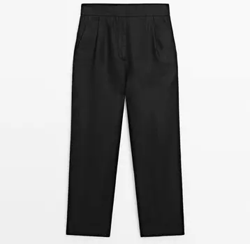 Брюки Massimo Dutti Slim Fit Darted Linen, черный