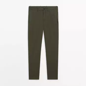 Брюки Massimo Dutti Slim-fit Tricotine Chino, хаки