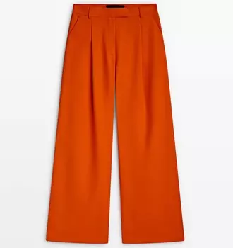 Брюки Massimo Dutti Studio Wide-leg With Darts, оранжевый