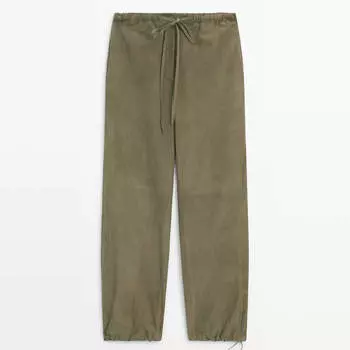 Брюки Massimo Dutti Suede Leather Jogger, зеленый