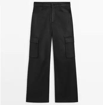 Брюки Massimo Dutti Waxed Cargo, черный
