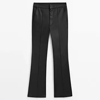 Брюки Massimo Dutti Waxed Kick Flare With Central Seam, черный