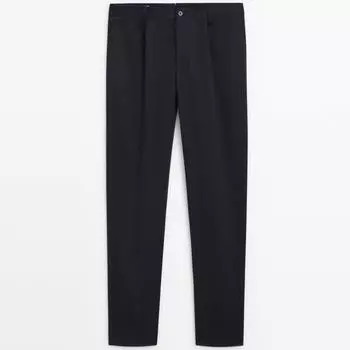 Брюки Massimo Dutti Wide-leg Cotton Blend Studio, темно-синий