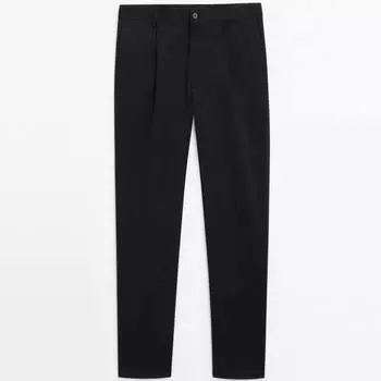 Брюки Massimo Dutti Wide-leg Cotton Blend Studio, черный