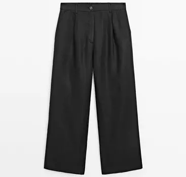 Брюки Massimo Dutti Wide-leg Linen, черный