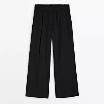 Брюки Massimo Dutti Wide-leg With Darts - Studio, черный