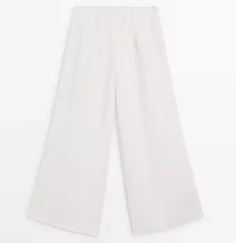 Брюки Massimo Dutti Wide-leg With Pleated Details, белый