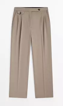 Брюки Massimo Dutti With Wool And Flap Detail, бежевый