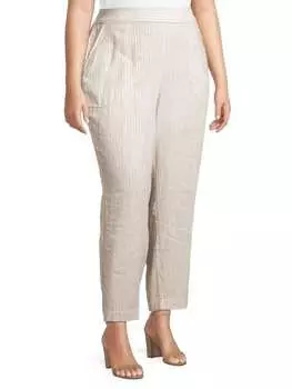 Брюки Max Studio плюс полосатые с высокой талией, свтло-бежевый
