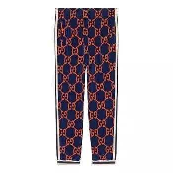 Брюки men's athleisure casual sports long pants/trousers blue orange Gucci, синий