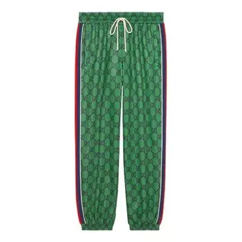 Брюки men's fw21 webbing logo full print plain weave knit jogging sports pants/trousers/joggers green Gucci, зеленый