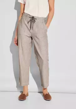Брюки-мешки STREET ONE из жатого хлопка в полоску, бежевый