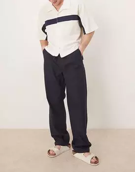 Брюки-мешковатые из льняной смеси ASOS DESIGN темно-синего цвета