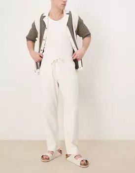 Брюки мешковатые льняные на завязках Abercrombie & Fitch белого цвета