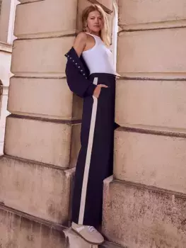 Брюки Mint Velvet Side Stripe Wide Leg, темно-синий