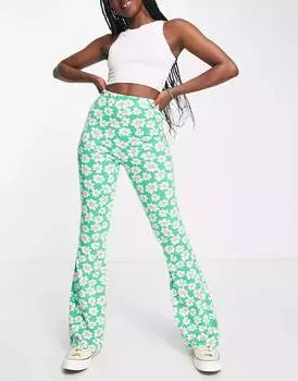 Брюки Miss Selfridge Daisy Print Kickflare, зеленый/белый