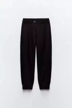 Брюки морковного кроя с манжетами по краю ZARA, черный