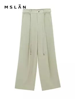 Брюки Mslan прямые, хаки / зеленый