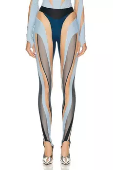 Брюки Mugler Spiral Illusion Legging, цвет Black & Light Blue