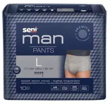Брюки мужские, Мужское впитывающее белье, размер L, 10 шт. Seni