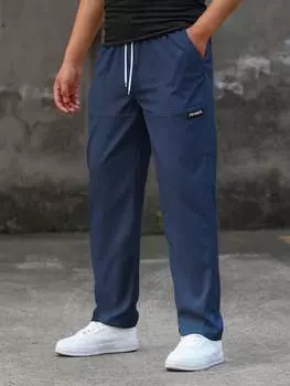 Брюки мужские прямые Manfinity Homme с буквенными нашивками, темно-синий