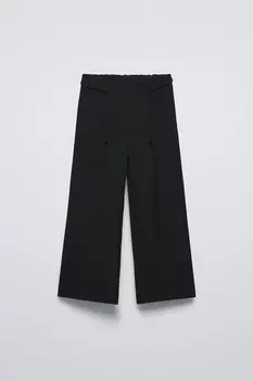 Брюки на эластике с поясом ZARA, черный