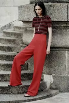 Брюки на молнии с высокой талией ZARA, красный