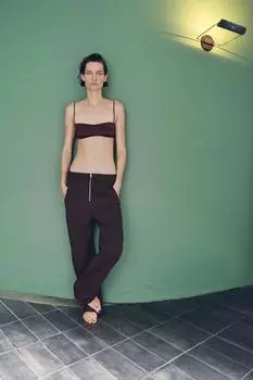 Брюки на молнии ZARA, коричневый