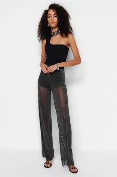 Брюки на подкладке Trendyol из блестящей сетки, черный