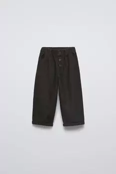 Брюки на пуговицах ZARA, темный хаки