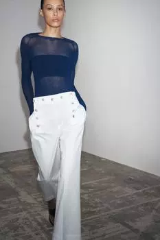 Брюки на пуговицах ZARA, устрично-белый