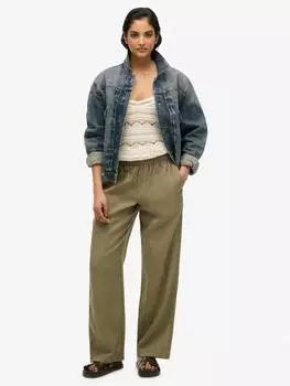 Брюки на завязках из чистого льна Superdry, цвет Light Khaki Green