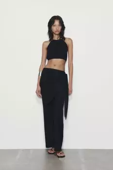 Брюки на завязках ZARA, черный